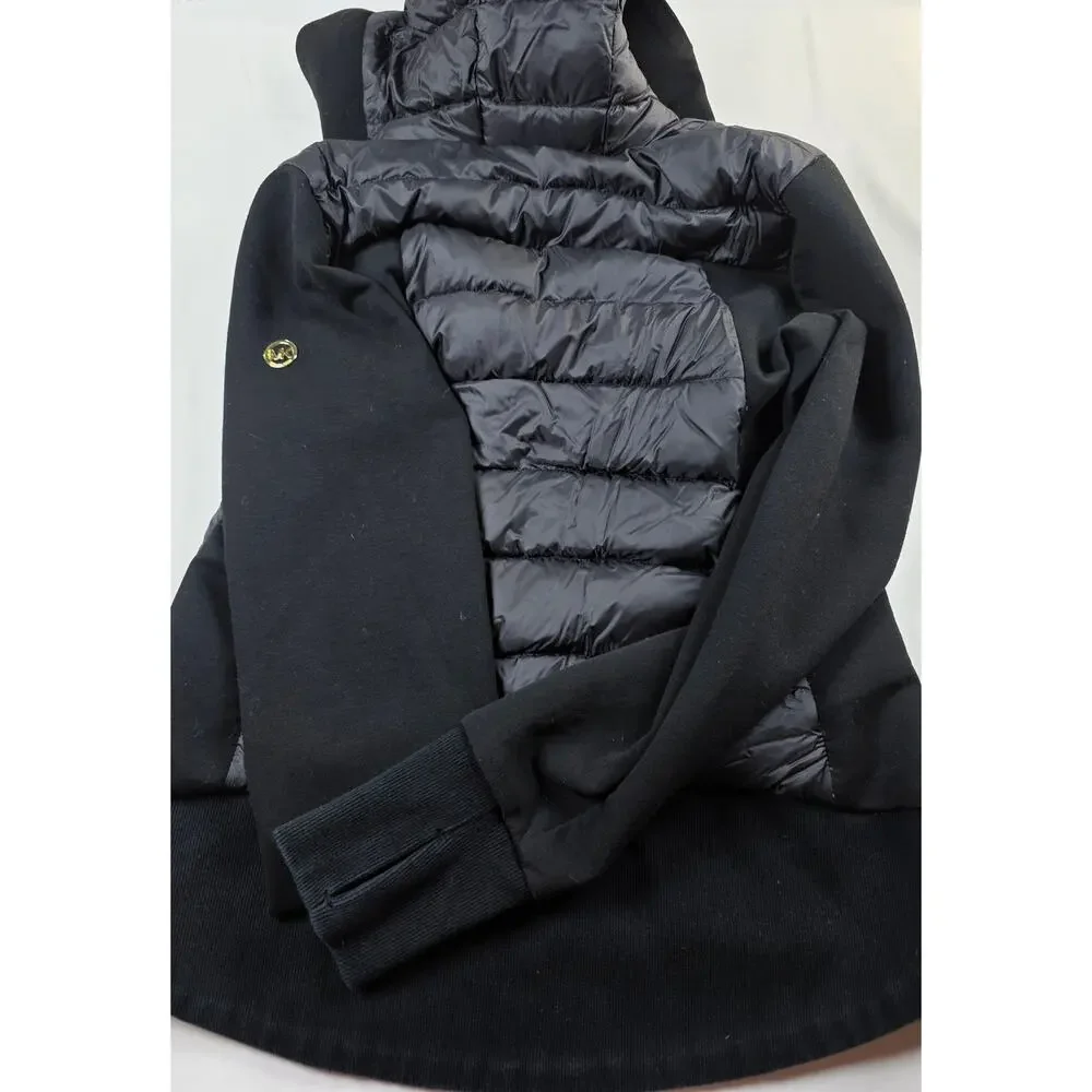Michael Kors women's black hooded puffer jacket with gold-tone hardware Size S